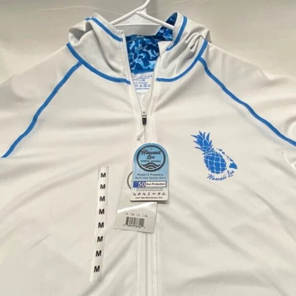 Hawaii Loa Women's Medium Hooded Full Zip White Light Blue UPF 50 Swim NWT - Picture 5 of 10
